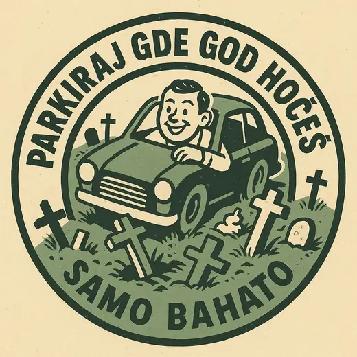 Propaganda Department: Samo bahato sticker: a driver parked on graves