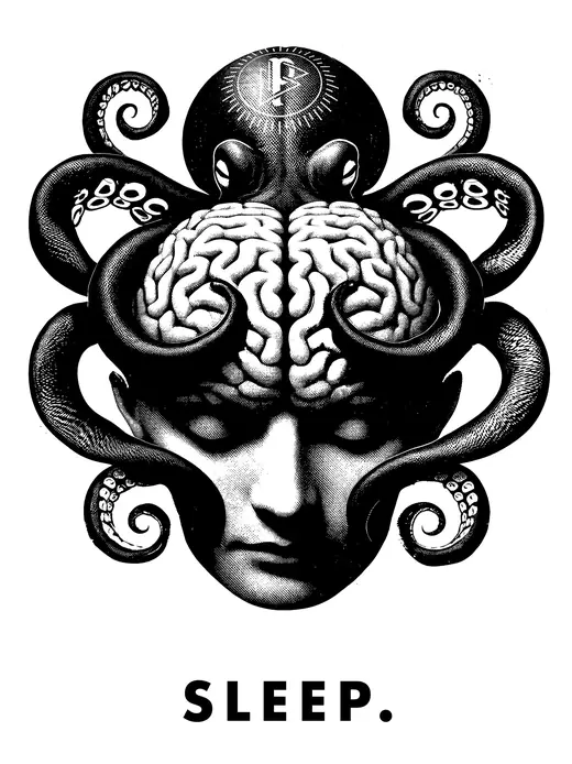 Propaganda Department: Sleep.: octopus tentacles around a head with an open brain