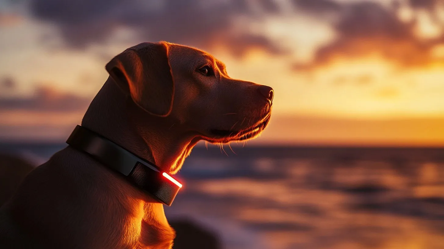 Smart Dog Collar: close-up of a labrador wearing the glowing collar