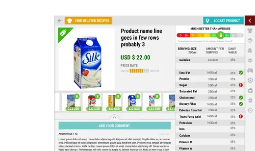 Smart Shopping Cart: product page with nutrition table and colour scale