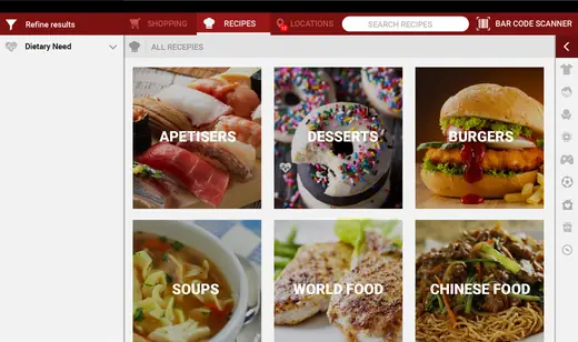 Smart Shopping Cart: recipe categories in a photo grid