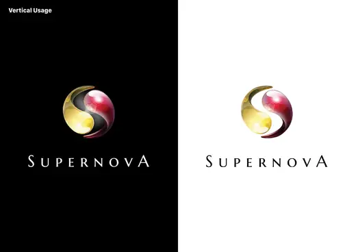 Supernova: logo, vertical use on black and white