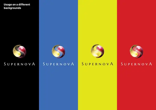Supernova: logo on coloured backgrounds