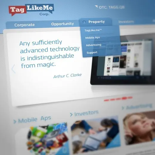 TagLike Me: TagLike.me website header with menu and tablet