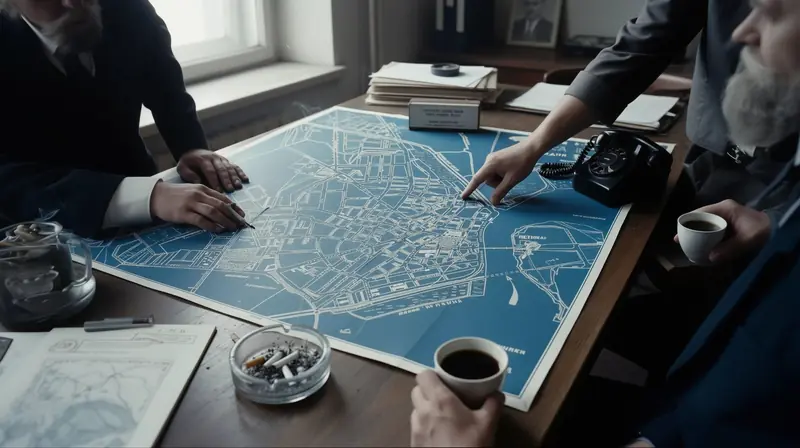 Hands over a map of the town on a desk