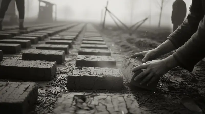 Hands laying clay bricks out to dry in rows