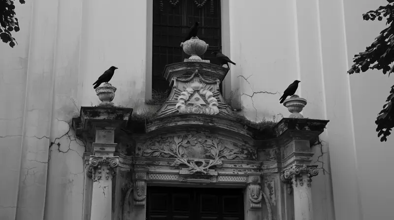 Crows on the church portal under the eye of providence