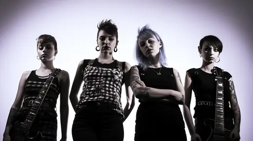The NeutronField x Still Bleeding Collaboration: AI-generated still: four-piece band portrait