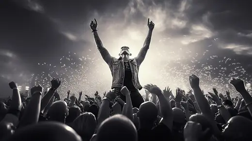 The NeutronField x Still Bleeding Collaboration: AI-generated still: singer facing a lit-up crowd