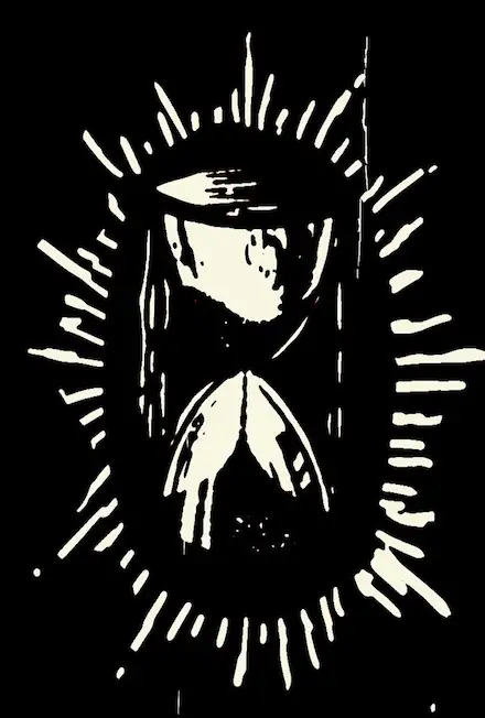 Detail: an hourglass in a sunburst