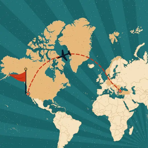 Route map: Istanbul to San Francisco over Greenland