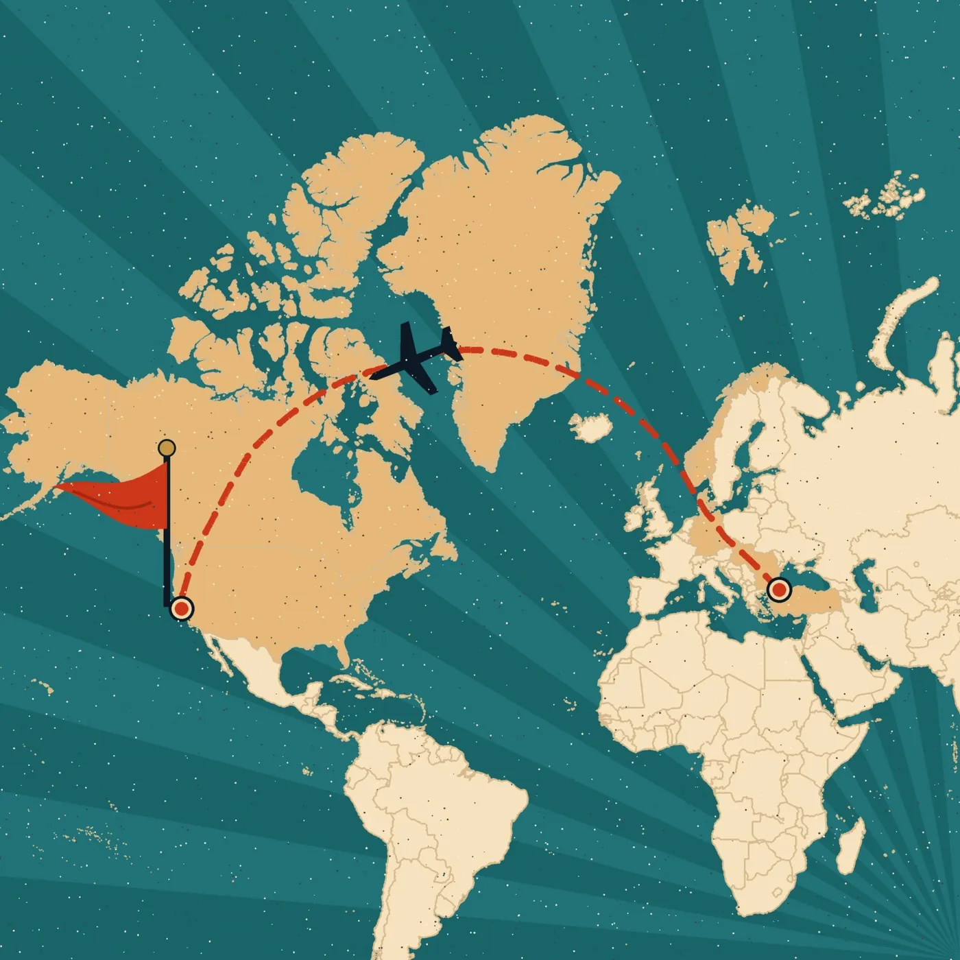 Route map: Istanbul to San Francisco over Greenland