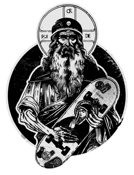 ToySkull: Skate or Martyr, saint with a skateboard