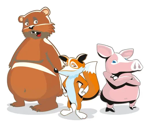 Trešnja u cvetu: Bear, pig and fox, fable illustration