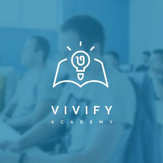 Vivify Academy: Square social post with the logo over a classroom photo
