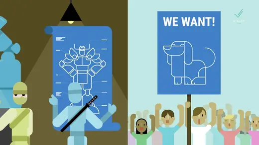 VivifyScrum EDU: What is Scrum animation: blueprint and protest sign