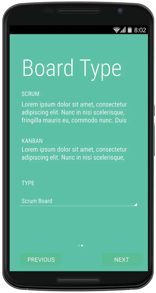 VivifyScrum iOS: Android app: board type step of the new board wizard