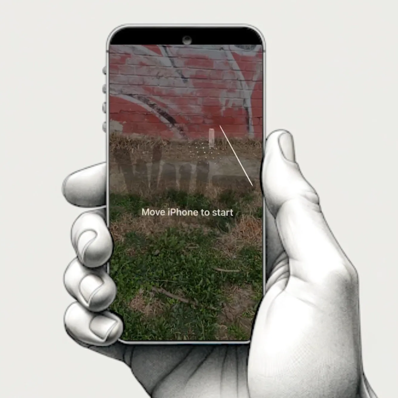 Wallz: App demo render: phone scanning a wall, start frame
