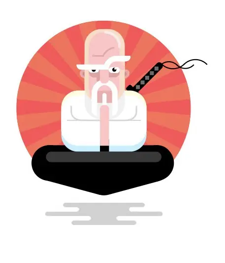 VivifyScrum EDU illustration of a white-bearded master meditating with a sword