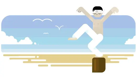 VivifyScrum EDU illustration of a student in a crane pose on a beach post