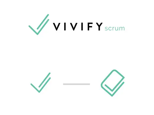 VivifyScrum logo above its check mark turning into the EDU mark