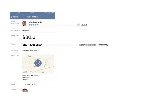 Zwork: Annotated review screen: task details